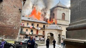 Photo publiée par le maire de Lviv Andriï Sadovy après une frappe russe sur le centre historique de Lviv, dans l'ouest de l'Ukraine, le 24 mars 2026.