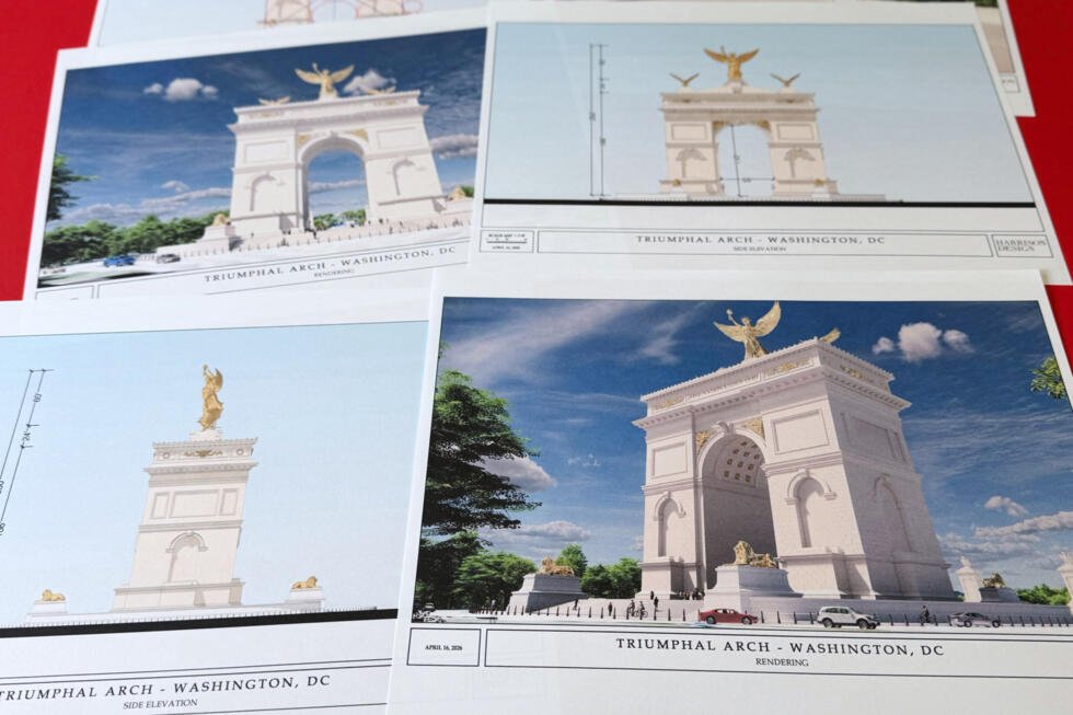 Des illustrations et des schémas de l'arc de triomphe que le président américain Donald Trump prévoit d'ériger, ressemblant à l'Arc de Triomphe de Paris, ont été publiés le vendredi 10 avril 2026.