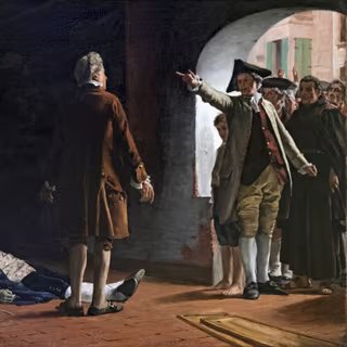 L'arrestation de Calas. © Peinture de Casimir Destrem, Musée du Vieux Toulouse, Wikimedia Commons, Domaine public