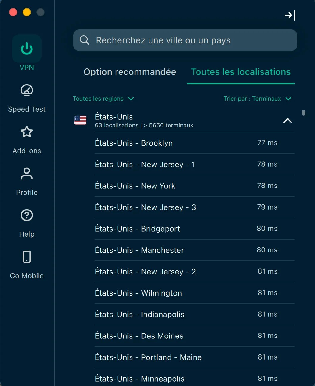 expressvpn liste serveurs latence