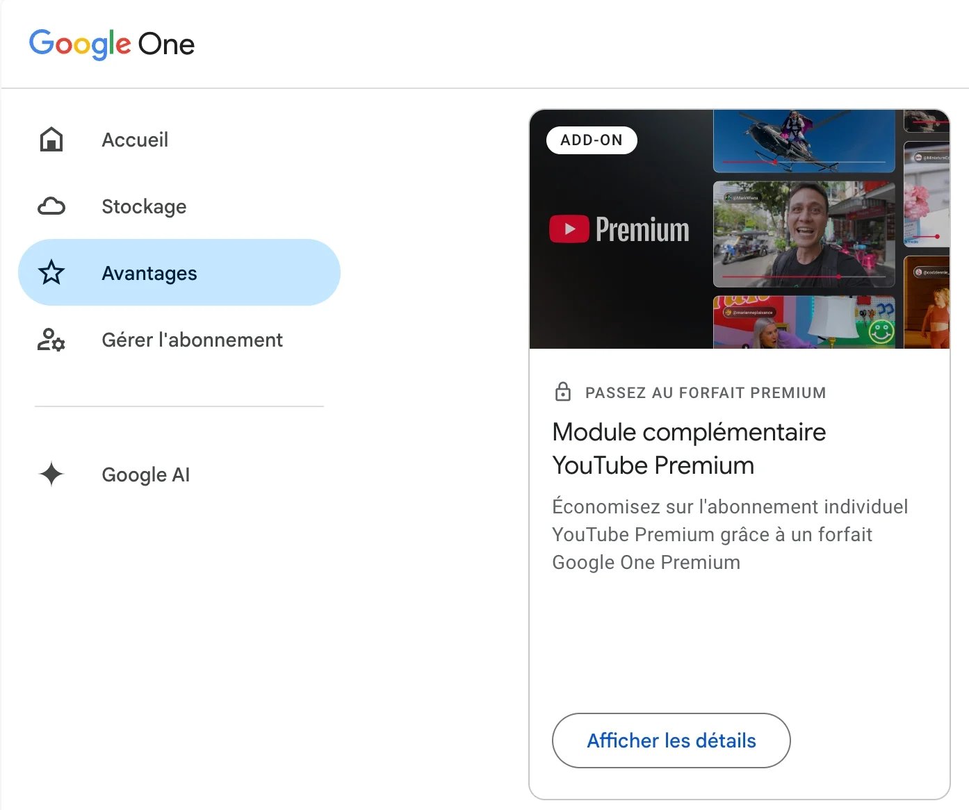 Google One Avantages Youtube Premium