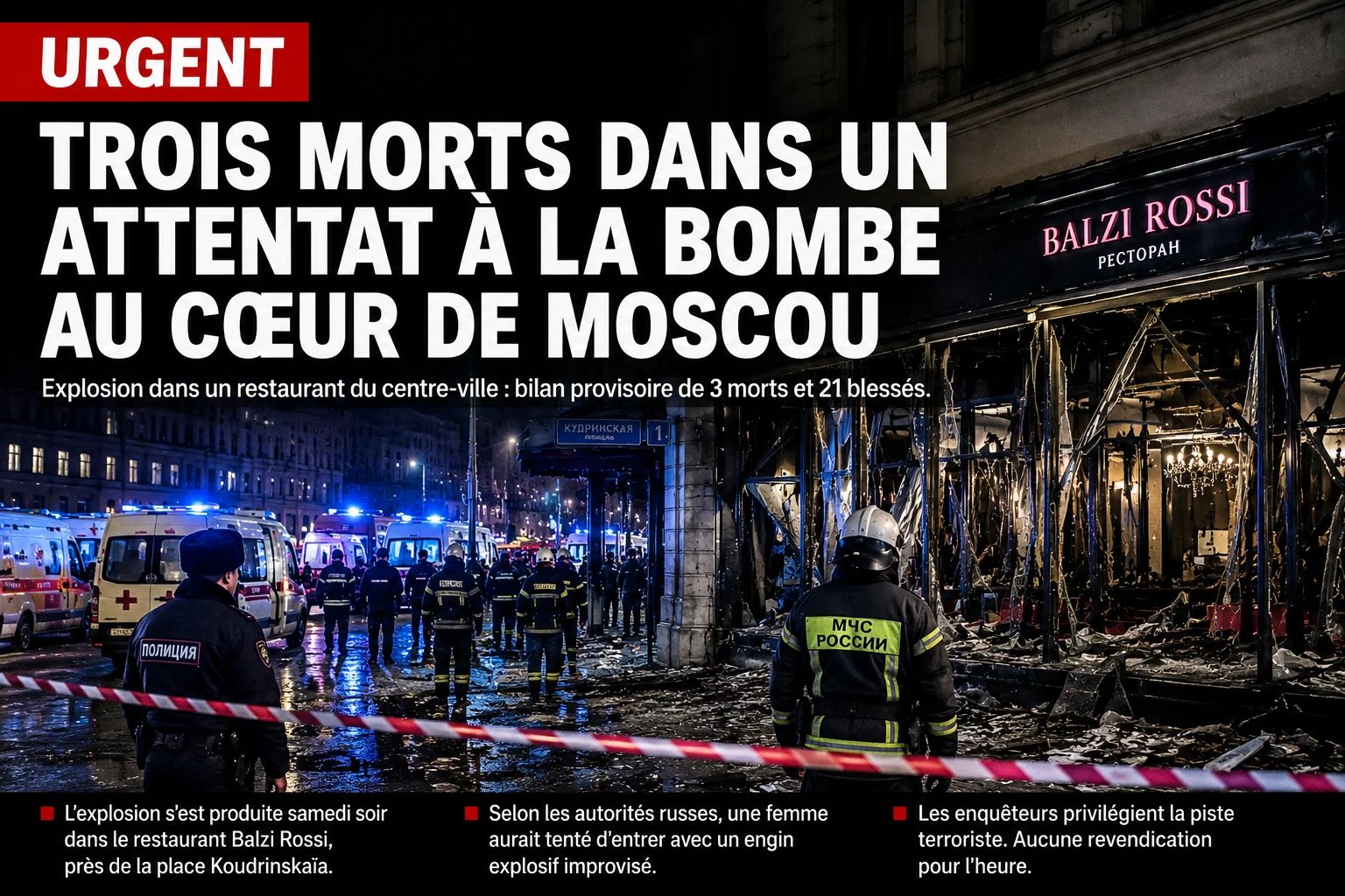 Trois morts dans un attentat à la bombe au cœur de Moscou